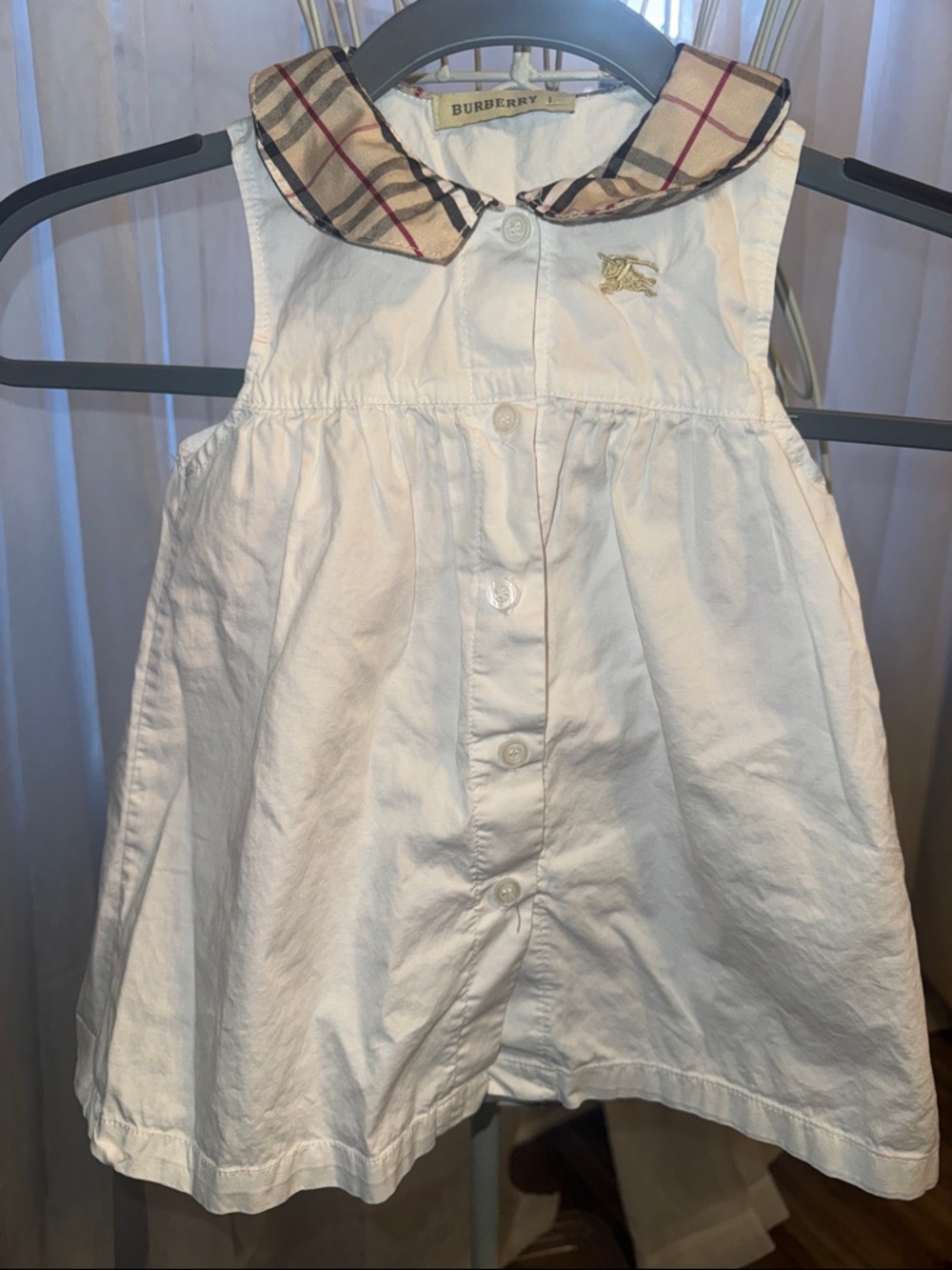 Burberry White Baby Dress with Signature Check Collar New Condition! No flaws.